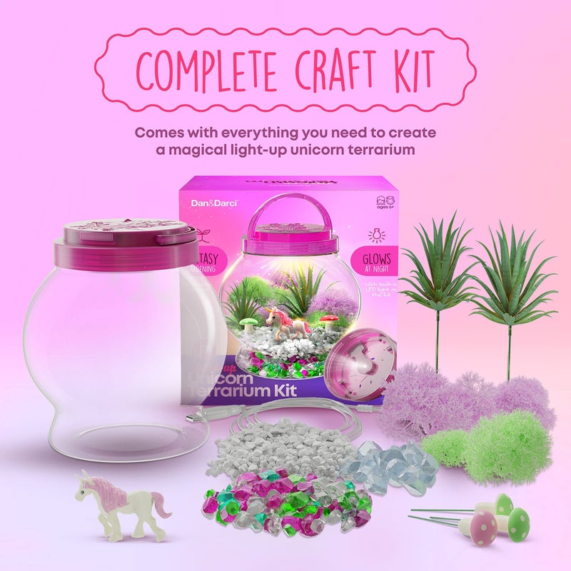Dan&Darci Light-Up Unicorn Terrarium Kit for Kids - Kid Christmas Birthday Gifts - Best Unicorn Toys & Activities Kits Presents - Arts & Crafts for Girls & Boys Age 4 5 6 7 8-12 Year Old Girl Gift - Image 2