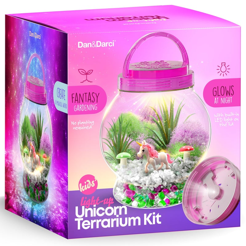 Dan&Darci Light-Up Unicorn Terrarium Kit for Kids - Kid Christmas Birthday Gifts - Best Unicorn Toys & Activities Kits Presents - Arts & Crafts for Girls & Boys Age 4 5 6 7 8-12 Year Old Girl Gift - Image 1