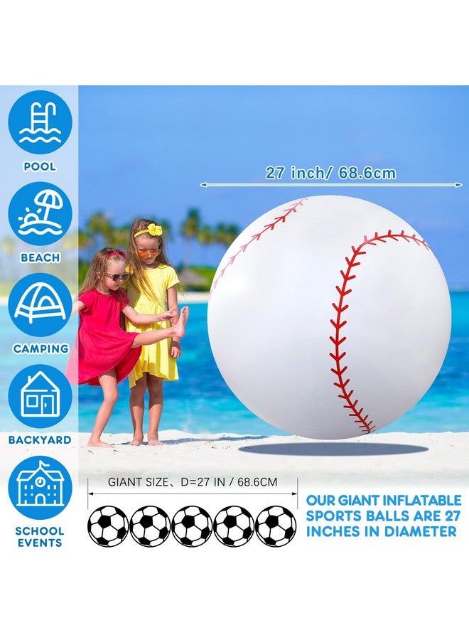 Lewtemi Lewtemi 2 Pcs 27 Inch/ 40 Inch Giant Inflatable Sports Balls Large Inflatable Beach Ball Inflatable Ball for Summer Pool Outdoor Activity Games Toys (Soccer, Baseball,27 Inch)  - Image 2