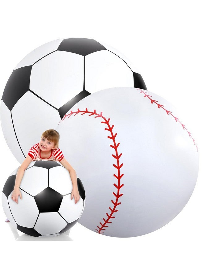 Lewtemi Lewtemi 2 Pcs 27 Inch/ 40 Inch Giant Inflatable Sports Balls Large Inflatable Beach Ball Inflatable Ball for Summer Pool Outdoor Activity Games Toys (Soccer, Baseball,27 Inch)  - Image 1