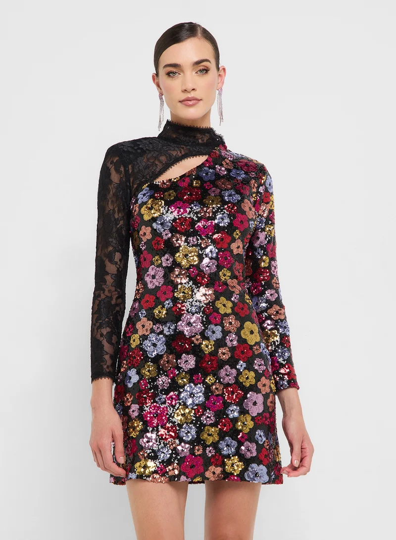 Ginger Boutique eclat luxe lace & sequin mix cutout detail dress