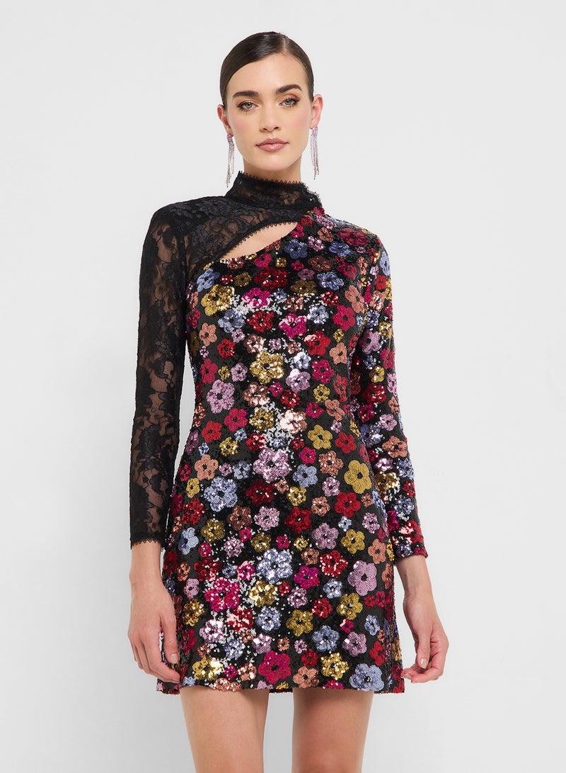 Éclat Luxe eclat luxe lace & sequin mix cutout detail dress - Image 1