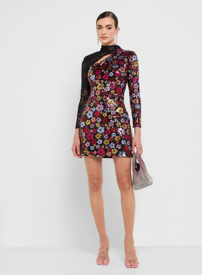 Éclat Luxe eclat luxe lace & sequin mix cutout detail dress - Image 4