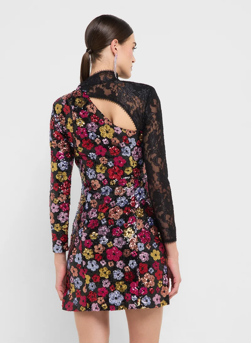 Ginger Boutique eclat luxe lace & sequin mix cutout detail dress