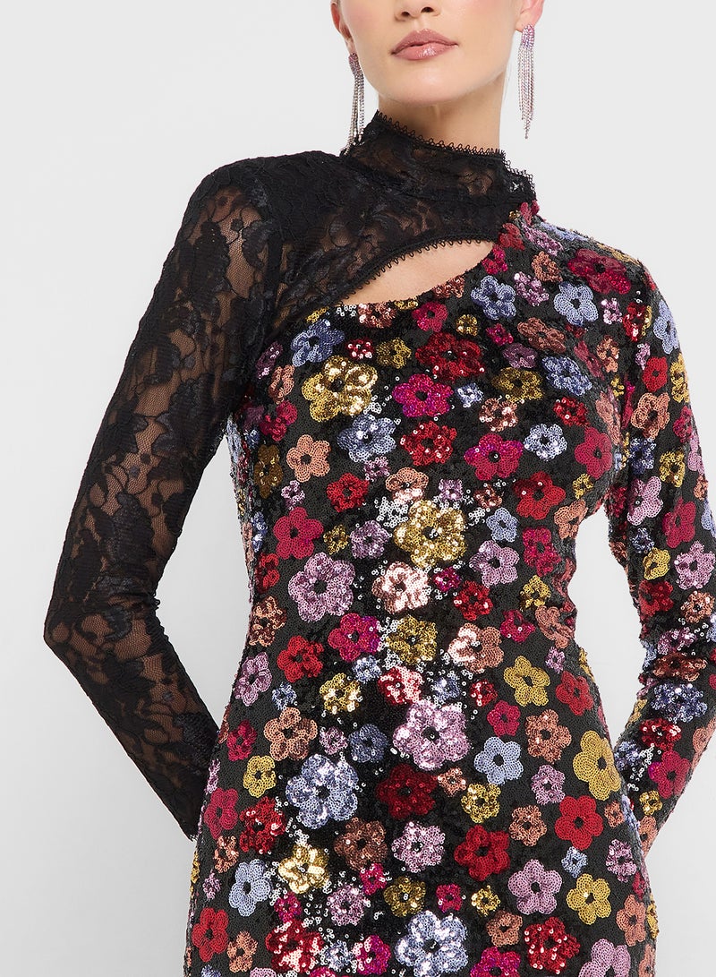 Éclat Luxe eclat luxe lace & sequin mix cutout detail dress - Image 3