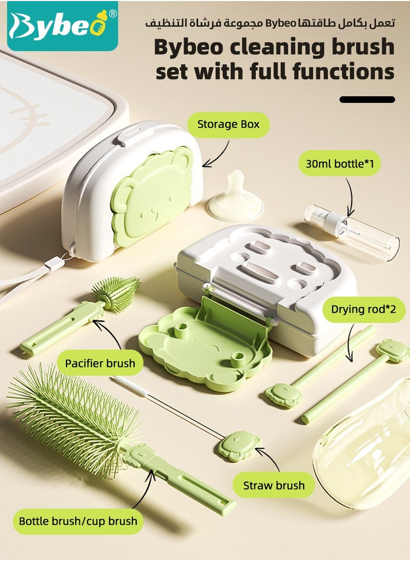 Bybeo 6 in 1 Baby Bottle Cleaning Brush Set, Travel Baby Bottle Brush Cleaner Set with Silicone Bottle Brush x Nipple Brush x Dispenser Bottle x Straw Brush x Drying Rack x Storage Box  - Image 4