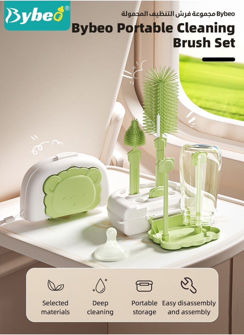 Bybeo 6 in 1 Baby Bottle Cleaning Brush Set, Travel Baby Bottle Brush Cleaner Set with Silicone Bottle Brush x Nipple Brush x Dispenser Bottle x Straw Brush x Drying Rack x Storage Box  - Image 2