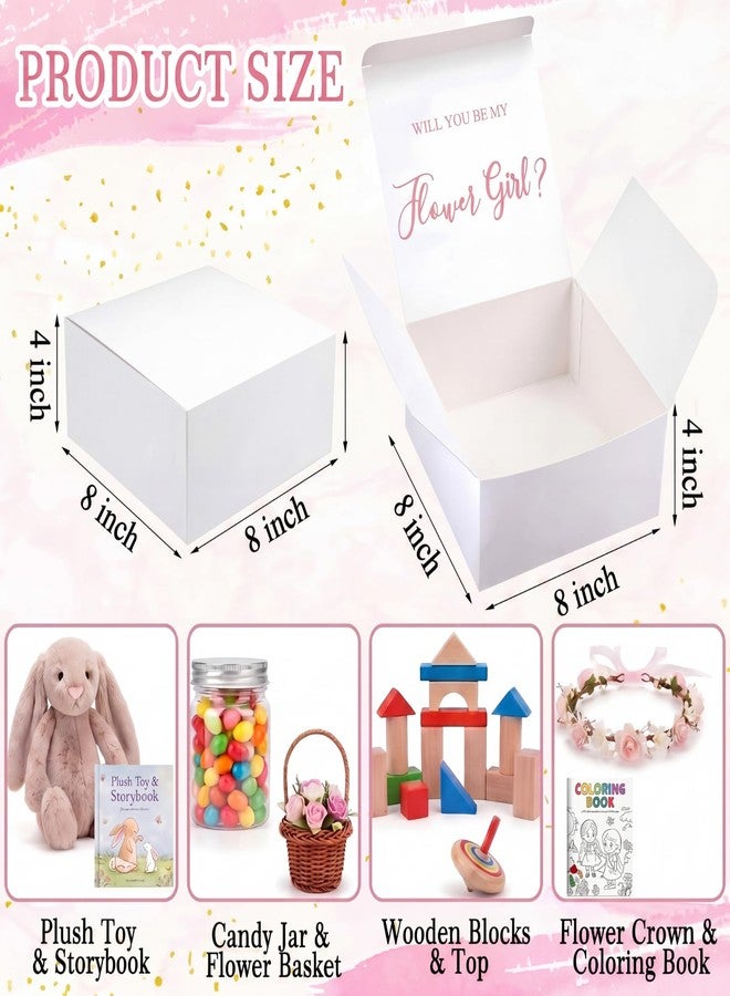 Kolldenn Flower Girl Gift Box 8x8x4 Inch Proposal Empty Box with Printed Lid Will You Be My Flower Girl Foldable Boxes for Wedding Bride Gift Craft Present Packaging - Image 2