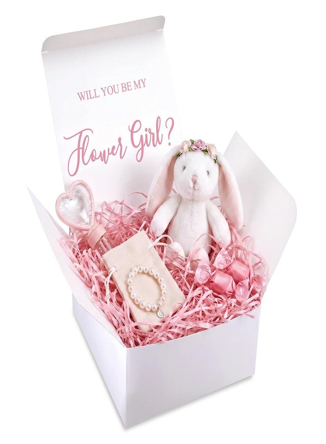 Kolldenn Flower Girl Gift Box 8x8x4 Inch Proposal Empty Box with Printed Lid Will You Be My Flower Girl Foldable Boxes for Wedding Bride Gift Craft Present Packaging - Image 1