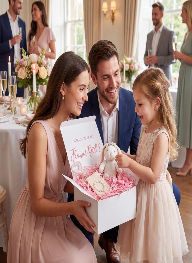 Kolldenn Flower Girl Gift Box 8x8x4 Inch Proposal Empty Box with Printed Lid Will You Be My Flower Girl Foldable Boxes for Wedding Bride Gift Craft Present Packaging - Image 4