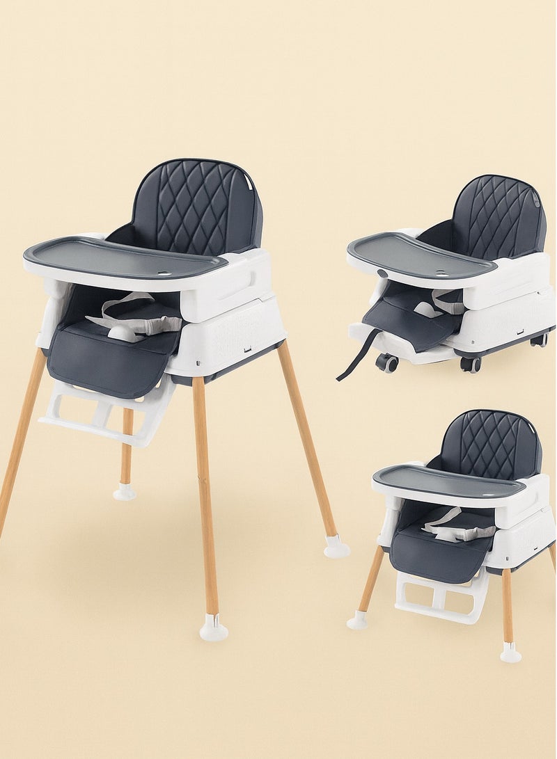 المفرج كرسي طعام للأطفال 3 في 1 قابل للتحويل وقابل للتعديل للأطفال الرضع والأطفال الصغار خفيف الوزن ومحمول وسهل التنظيف أزرق غامق - Image 1