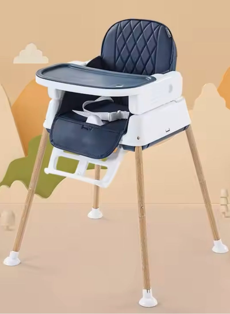 المفرج كرسي طعام للأطفال 3 في 1 قابل للتحويل وقابل للتعديل للأطفال الرضع والأطفال الصغار خفيف الوزن ومحمول وسهل التنظيف أزرق غامق - Image 4