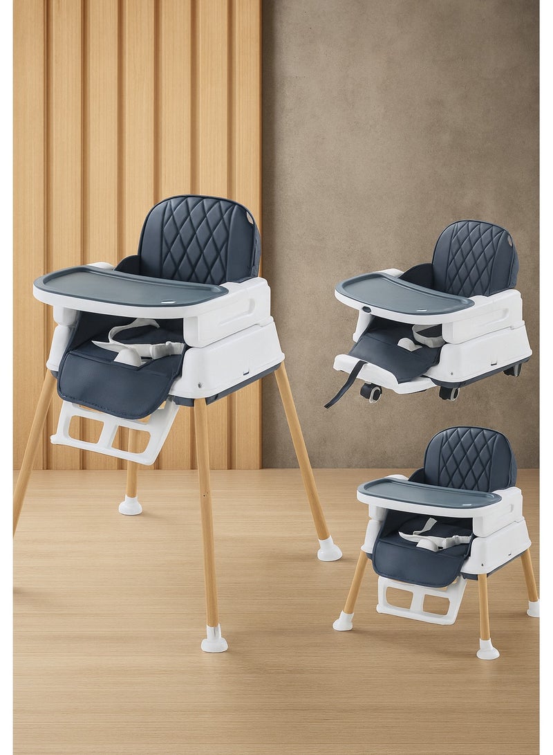المفرج كرسي طعام للأطفال 3 في 1 قابل للتحويل وقابل للتعديل للأطفال الرضع والأطفال الصغار خفيف الوزن ومحمول وسهل التنظيف أزرق غامق - Image 5
