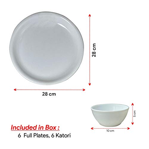 Wonder Homeware Prime Microwave Safe Unbreakable Round Big Plates Set, 6 Pcs Plate & 6 Pcs Katori, White Color, - Image 2