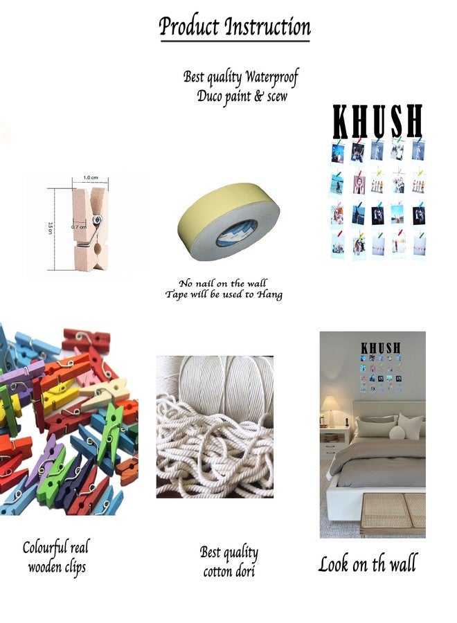 Khush Enterprise Khush Its Amazing Wooden Alphabet Letters for DIY Crafts, Home Wall Décor (M Letter,Clips,Rope) - Image 4