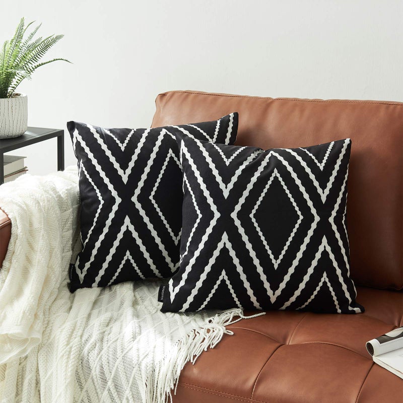 Nestinco Set of 2 Black Pillow Covers 18 x 18 inches Boho Aztec Polyester Blend Square Decorative Throw Pillow Covers for Sofa Couch Bed Decor - Image 1