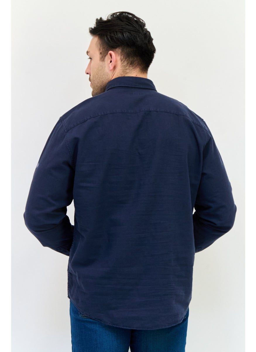 English Laundry Men Regular Fit Chambray Long Sleeves Casual Shirt, Navy  - Image 3