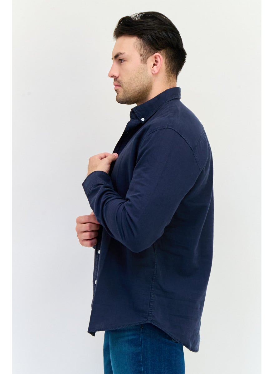 English Laundry Men Regular Fit Chambray Long Sleeves Casual Shirt, Navy  - Image 2