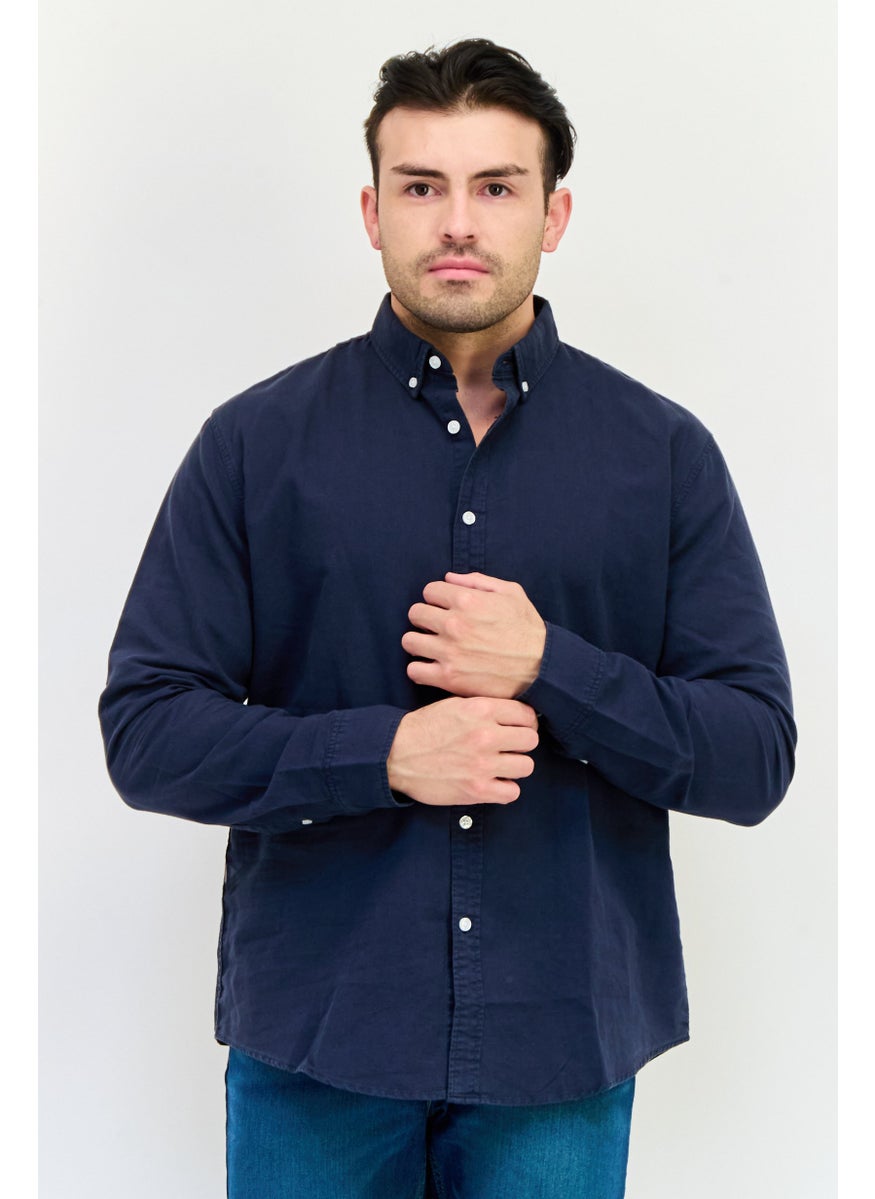 English Laundry Men Regular Fit Chambray Long Sleeves Casual Shirt, Navy  - Image 1