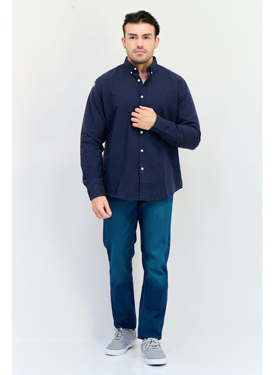 English Laundry Men Regular Fit Chambray Long Sleeves Casual Shirt, Navy  - Image 4