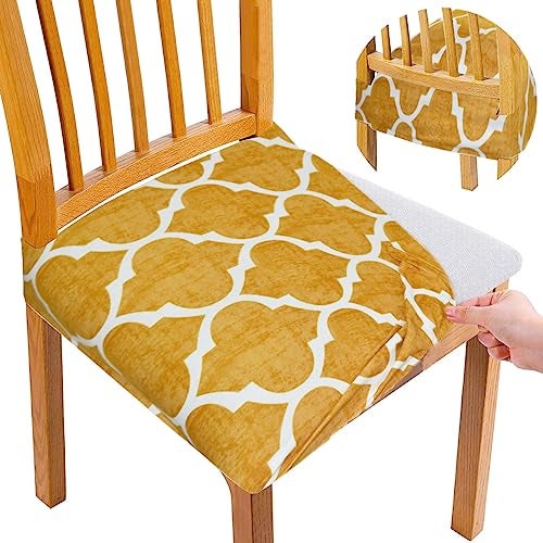 FABANE Universal Size Dining Chair Seat Cover Set of 6 Seater pcs are Easily Washable Strechable and Comfortable for Dining Room Home Decor Slip Cover (Gold Pattern) - Image 1