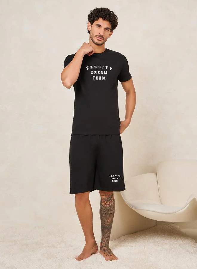 ستايلي Dream Team Slogan Print T-Shirt & Shorts Set