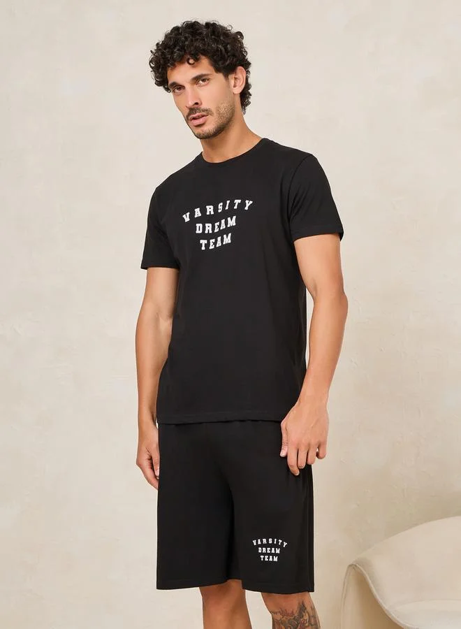 ستايلي Dream Team Slogan Print T-Shirt & Shorts Set