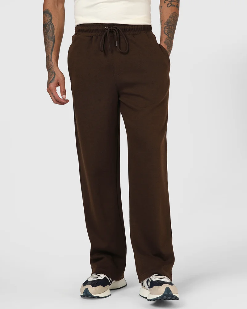 bewakoof Men's Chocolate Brown Straight Fit Track Pants