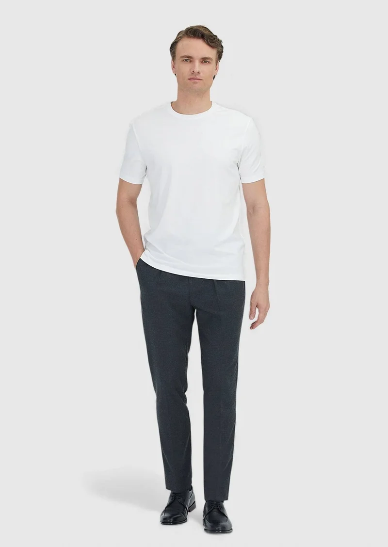RAMSEY White Plain Crew Neck Cotton Blended T-Shirt