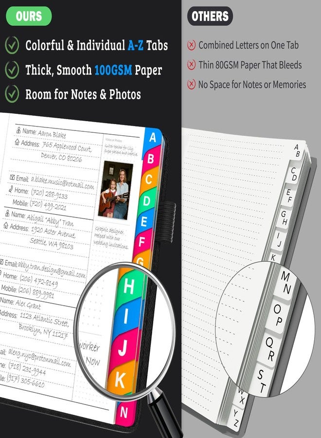 hi!SCI Address Book with Colorful Alphabetical Tabs (4.7" X 6.2") - Telephone Address Contact Book for Seniors, Address Book with Space for Website Address and Internet Passwords (Black) - Image 4