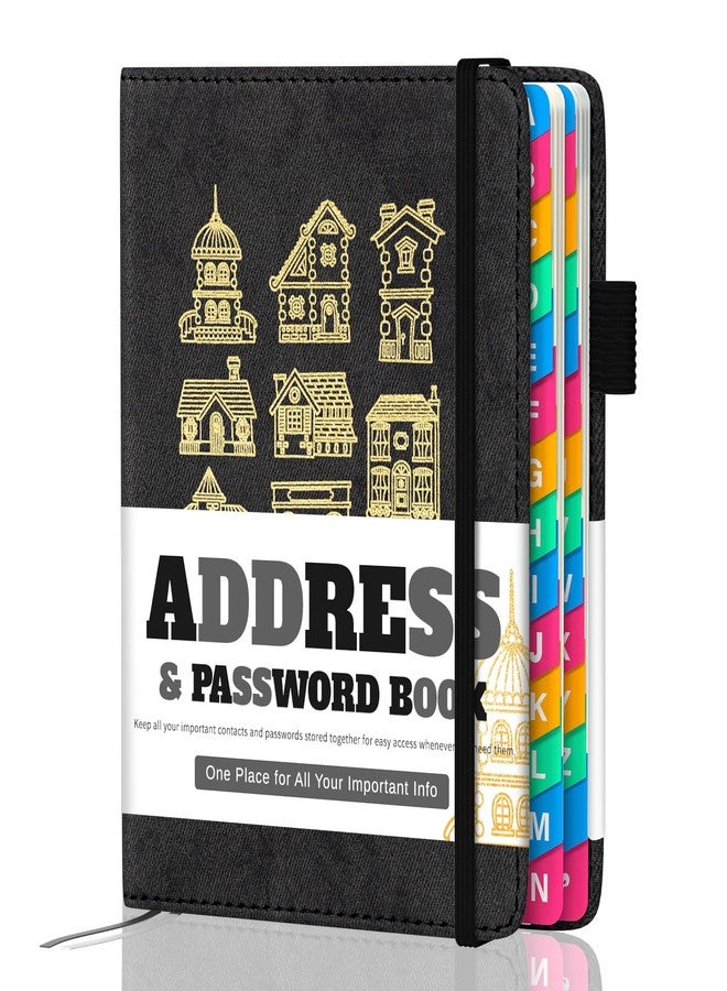 hi!SCI Address Book with Colorful Alphabetical Tabs (4.7" X 6.2") - Telephone Address Contact Book for Seniors, Address Book with Space for Website Address and Internet Passwords (Black) - Image 1
