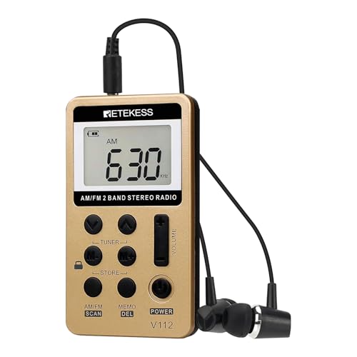 Retekess V112 AM FM Radio Portable, Mini Radio with Earphone Pocket, Digital Tuning Rechargeable Battery LCD Display for Walking Jogging(Gold) - Image 1