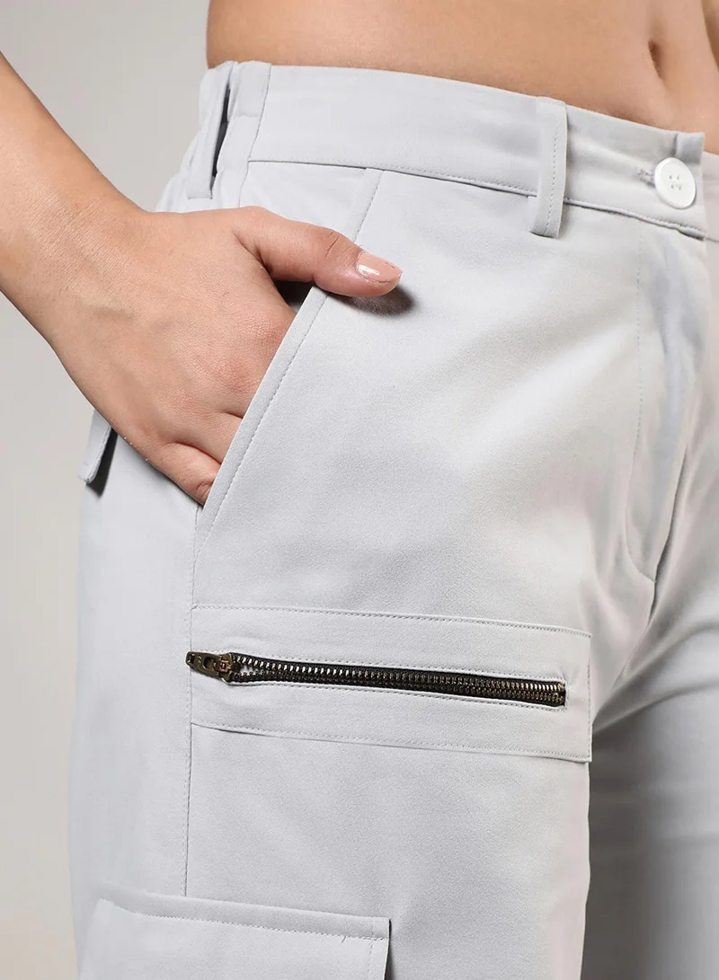Pinacolada  Women's Moon Grey Straight Fit Cargo Trousers for Women | Best Price UAE