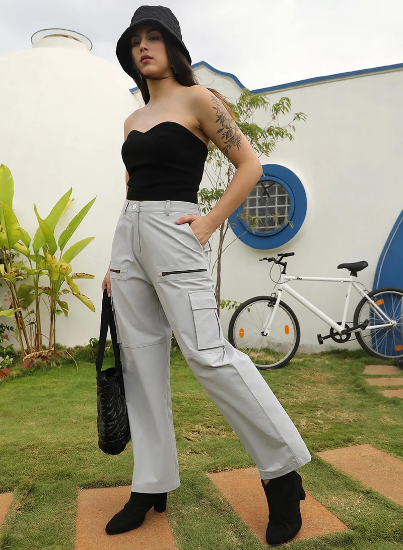 Pinacolada  Women's Moon Grey Straight Fit Cargo Trousers for Women | Best Price UAE