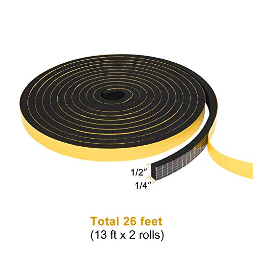TORRAMI Weather Stripping for Windows 1/2 inch W x 1/4 inch T x 13 Ft Length,Foam Sealing Insulation Tape Weather Strip (Total 26 Ft Length, 2 Rolls of 13 Ft Each) - Image 2