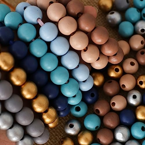 HERZWILD 500Pcs Colored Wooden Beads Round Blue Wooden Beads Colorful Natural Wood Beads Gold Festival Wood Beads Farmhouse Beads for DIY Crafts Easter Party Festival Decoration(1cm) - Image 4