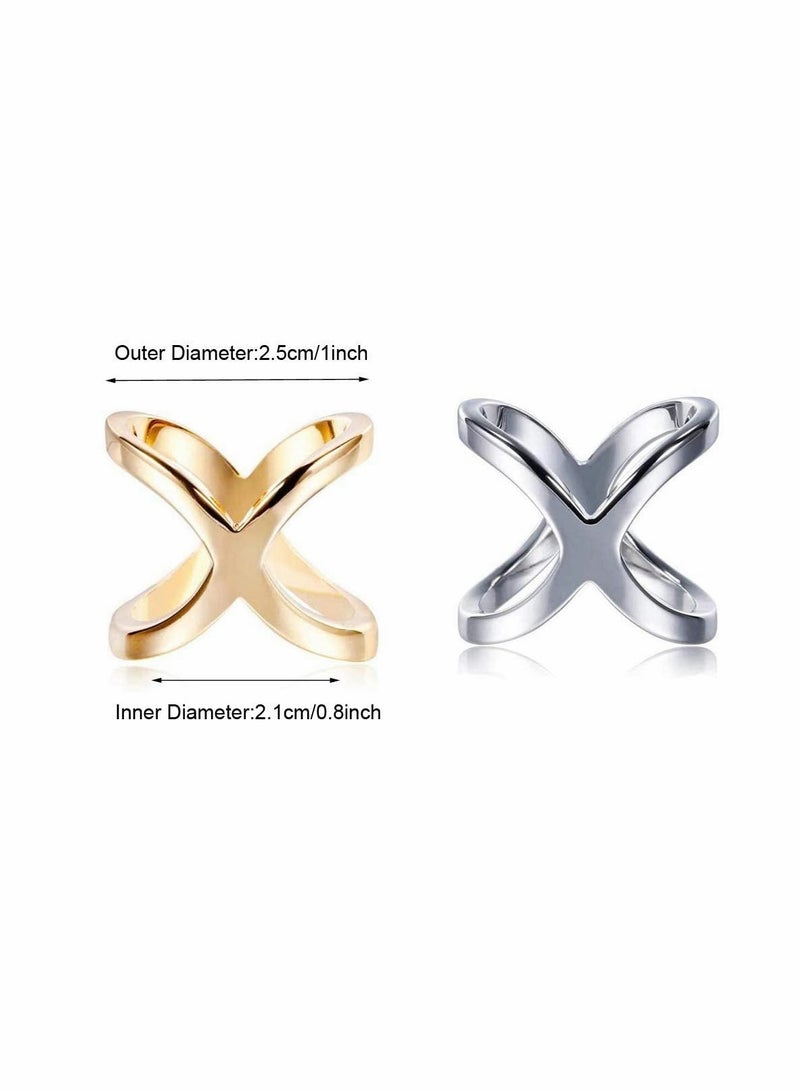 Suntown Fashion Scarf Ring Buckle Simple Modern Scarf X Shaped Clamp Clasp Clips Clothing Wrap Holder Decoration Accessories for Neckerchief Shawl (Gold+Silver) 2Pcs - Image 2