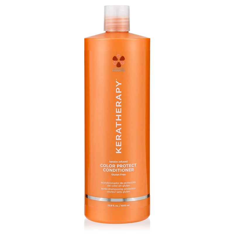 KERATHERAPY Keratin Infused Color Protect Conditioner 338 fl oz 1000 ml  Gluten Free Color Protecting Conditioner for Color Treated Hair with Kerabond Technology Red Raspberry Oil Omega 3  6