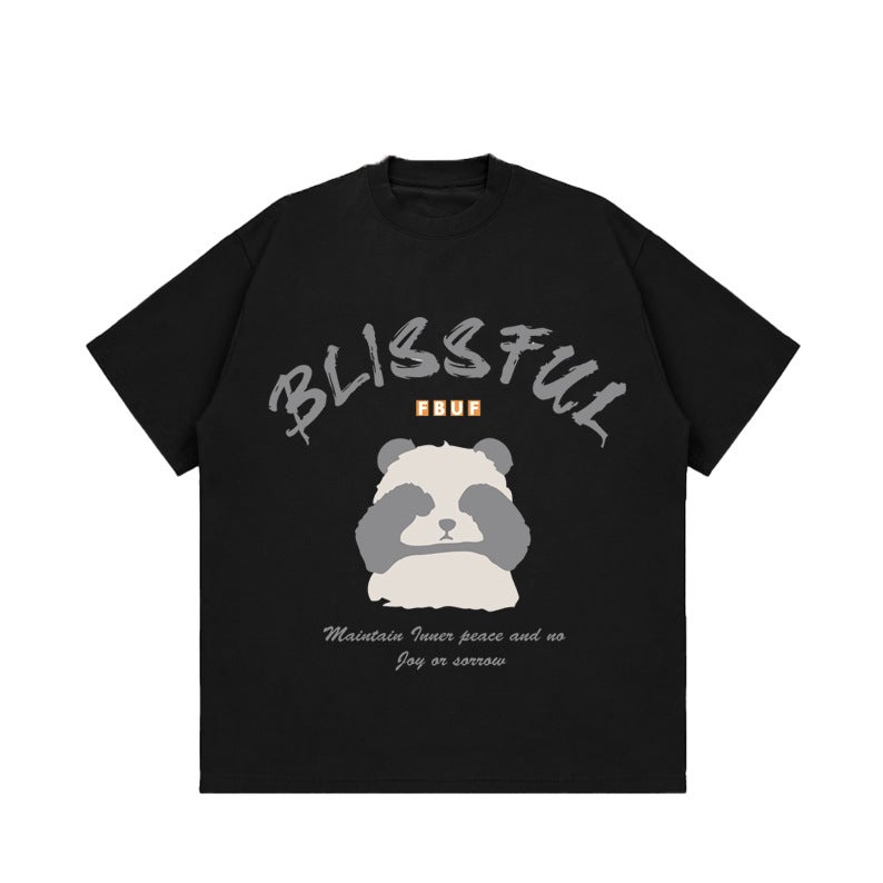 Heavy 260G Panda Print Casual All-Match Loose Fashion Short-Sleeved T-Shirt American T-Shirt Neutral Crewneck - Image 1