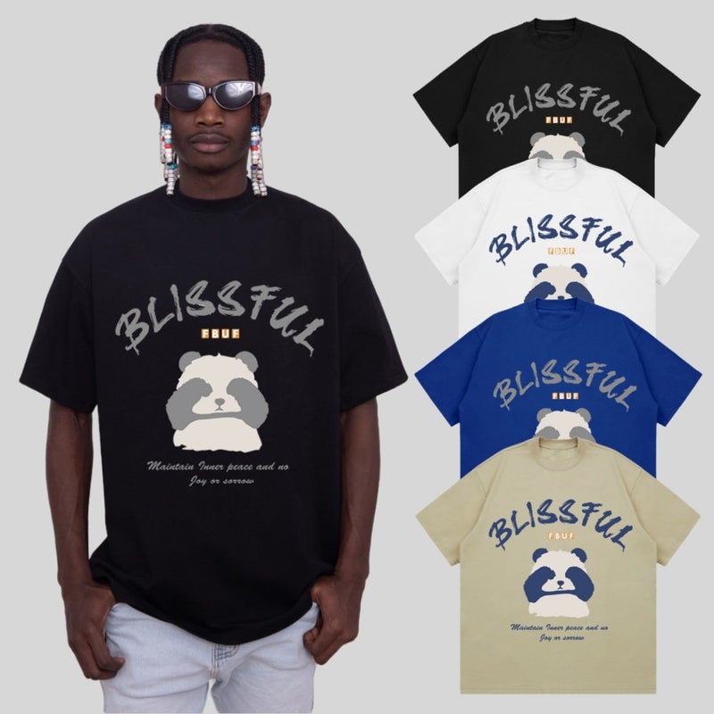 Heavy 260G Panda Print Casual All-Match Loose Fashion Short-Sleeved T-Shirt American T-Shirt Neutral Crewneck - Image 3