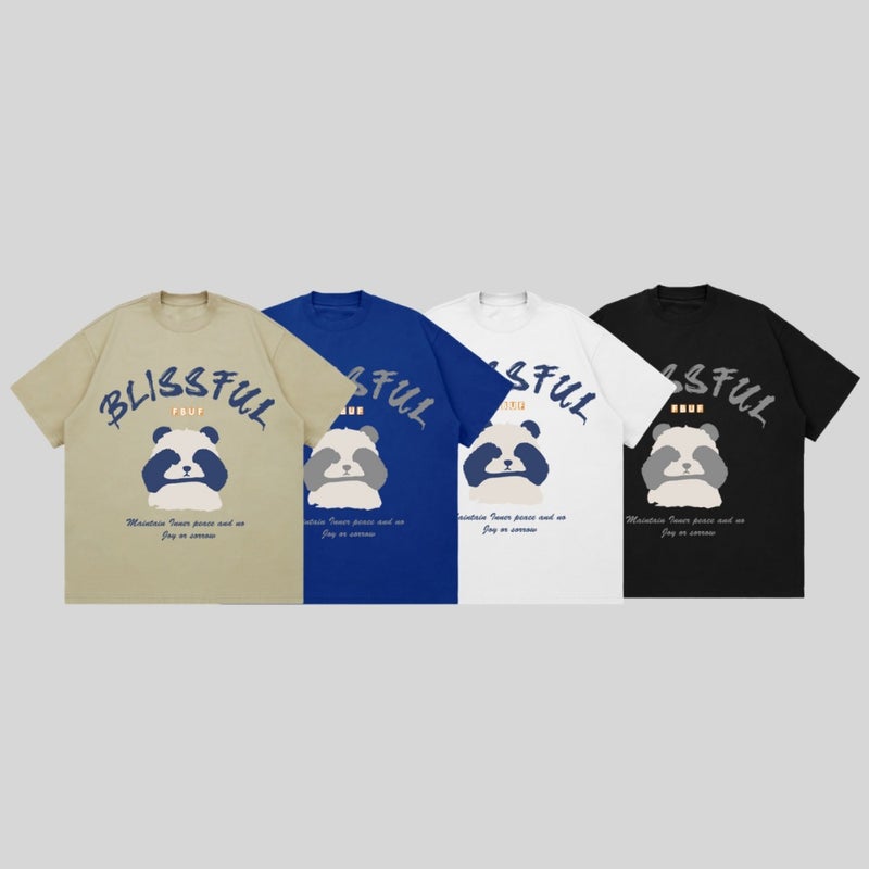 Heavy 260G Panda Print Casual All-Match Loose Fashion Short-Sleeved T-Shirt American T-Shirt Neutral Crewneck - Image 2