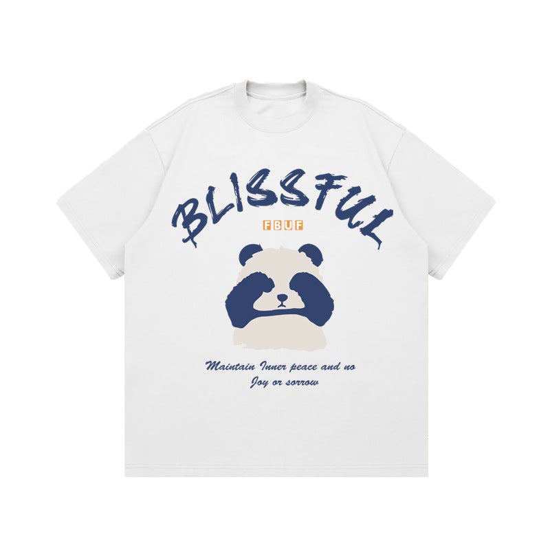 Heavy 260G Panda Print Casual All-Match Loose Fashion Short-Sleeved T-Shirt American T-Shirt Neutral Crewneck - Image 5