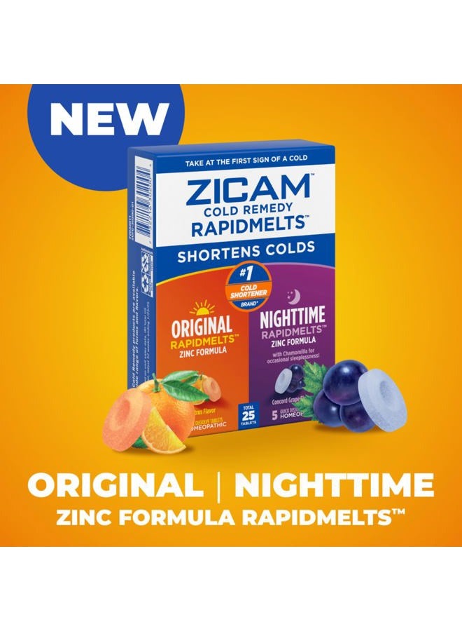Zicam باقة زكام علاج البرد رابد ميلتس الأصلية و رابد ميلتس الليلية، علاج زنك منزلي للبالغين والأطفال 12 عامًا وأكثر، بنكهتي الحمضيات والعنب الكونكورد، 25 حبة - Image 2