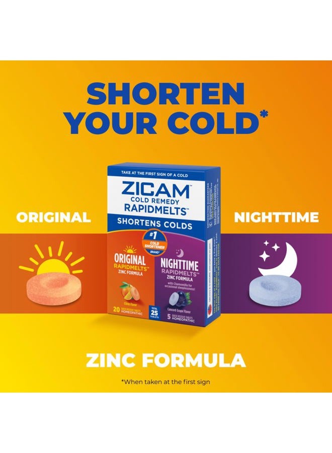 Zicam باقة زكام علاج البرد رابد ميلتس الأصلية و رابد ميلتس الليلية، علاج زنك منزلي للبالغين والأطفال 12 عامًا وأكثر، بنكهتي الحمضيات والعنب الكونكورد، 25 حبة - Image 3