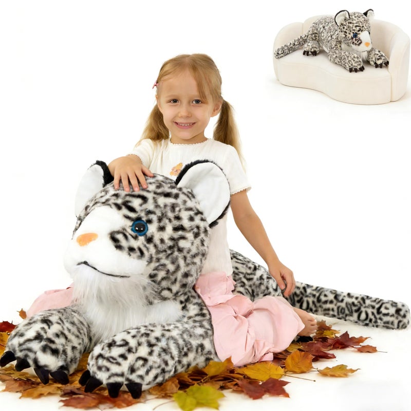 MaoGoLan Giant Realistic Snow Leopard Stuffed Animal â€“ 47â€ Soft & Fluffy Cheetah Plush Toy, Large Jaguar Plush Pillow Stuffy, Valentines Birthday Gifts for Kids Girls Boys, Baby Shower Party Decor - Image 1