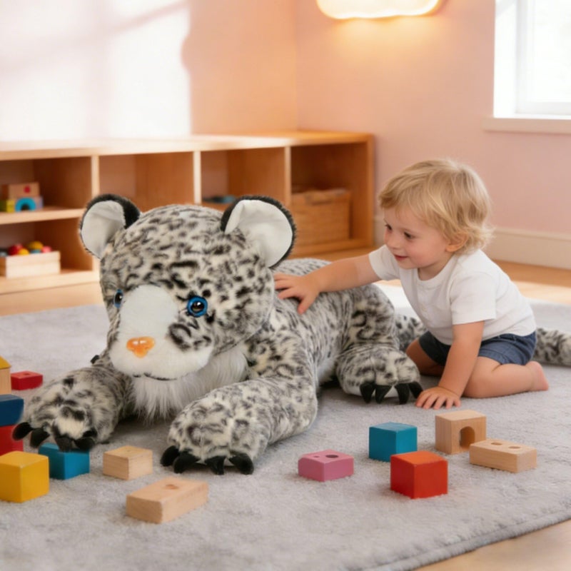 MaoGoLan Giant Realistic Snow Leopard Stuffed Animal â€“ 47â€ Soft & Fluffy Cheetah Plush Toy, Large Jaguar Plush Pillow Stuffy, Valentines Birthday Gifts for Kids Girls Boys, Baby Shower Party Decor - Image 3