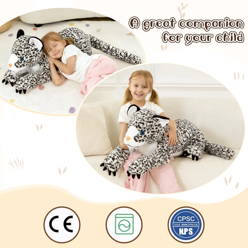 MaoGoLan Giant Realistic Snow Leopard Stuffed Animal â€“ 47â€ Soft & Fluffy Cheetah Plush Toy, Large Jaguar Plush Pillow Stuffy, Valentines Birthday Gifts for Kids Girls Boys, Baby Shower Party Decor - Image 5