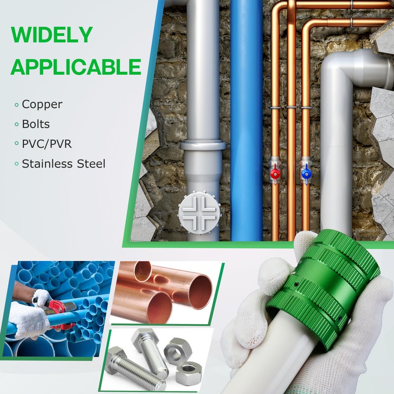 WISSCOOL Pipe Reamer Tool, Copper PVC Tube Deburring Tool Plumping Tools Pipe Cleaner 1/4" to 1-5/8" Inner Outer Reamer Pipe Tubing Chamfer for Metal PVC PPR Copper Brass Aluminum(Green) - Image 3