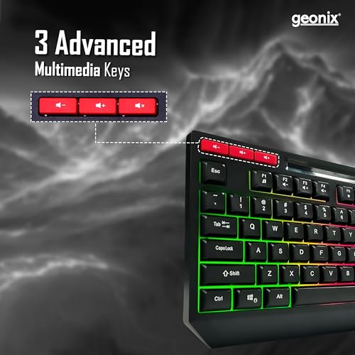 GEONIX Cruiser K2 Multi Function Gaming Keyboard with 90 Keys Including 3 Dedicated Multimedia Keys, Rainbow Backlight, Spill Resistant, PVC Cable, Durable Body (Black) - Image 3