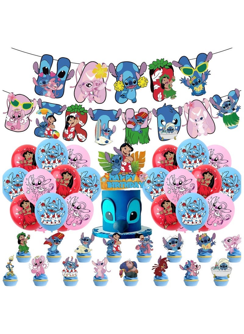 Lilo & Stitch Lilo&Stitch Space Adventure Balloon SetÂ with Birthday Banner & Cake Decor, Designed for Graduations, Baby Showers, and Themed Parties, Indoor/Outdoor Safe - Image 1